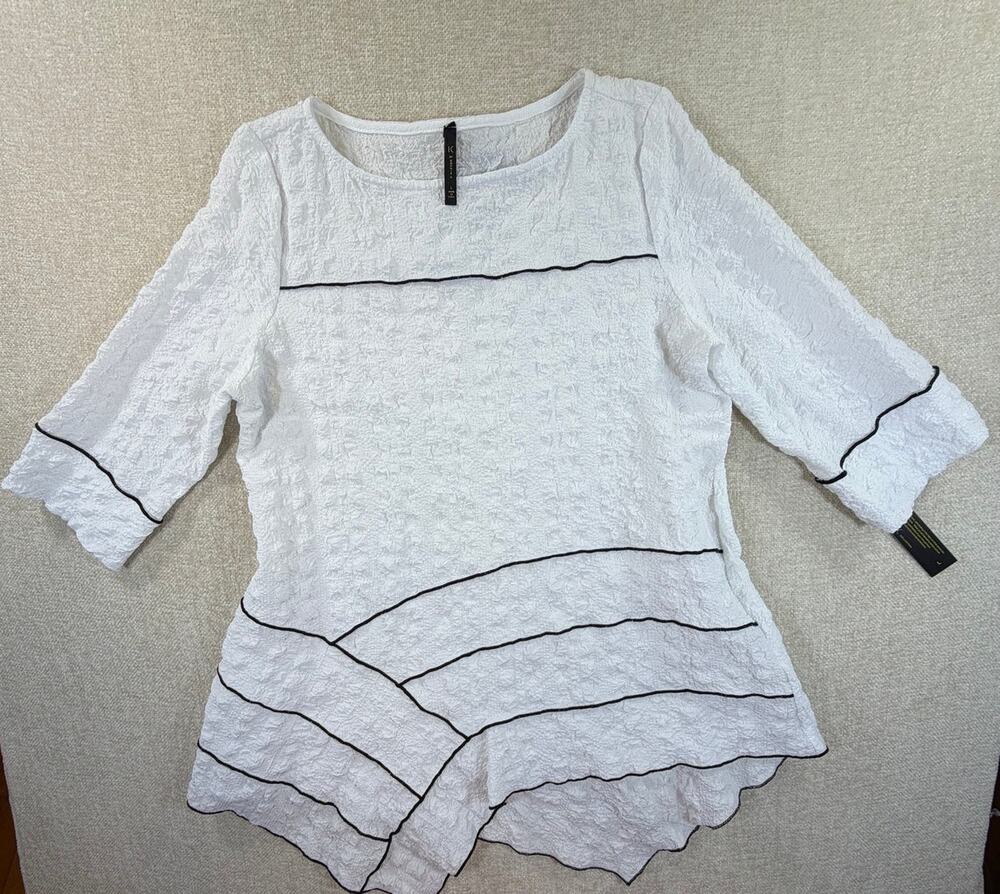 IC by Connie K Women Large White NWT Asymmetrical 3/4 Sleeve Pullover Tunic Top